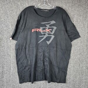 Ralph Lauren RLX T-Shirt Mens XL Black Kanji Graphic Logo Short Sleeve Tee
